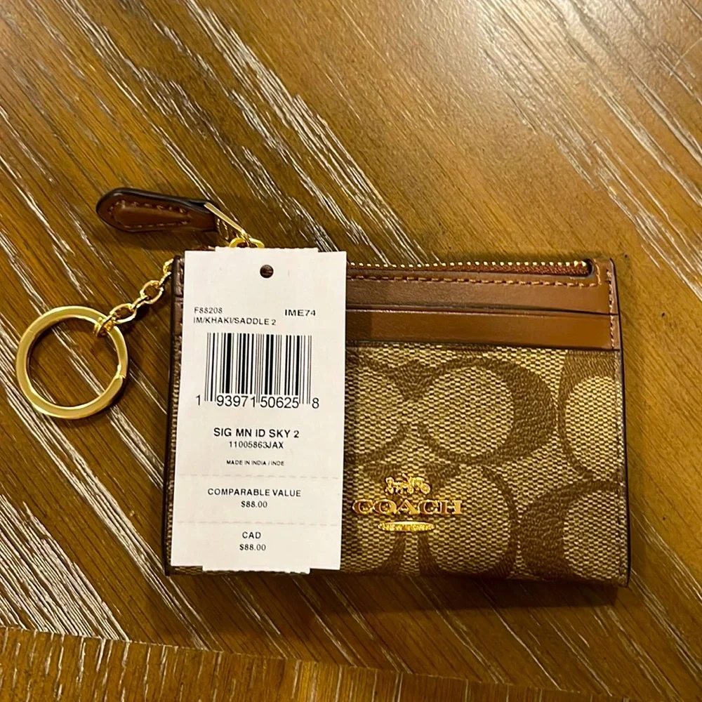 Coach Signature Mini Skinny ID Card Case Key Chain Wallet - Picture 3 of 16